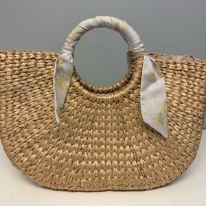 LAUREN CONRAD 100% VEGETABLE STRAW PURSE TOTE BAG WOMEN'S SHOULDER CROSSBD STRAP